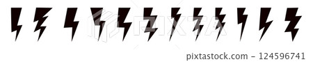 Thunder hand style comic energy flash. Drawn lightning bolt electric icon. Flat vector illustration isolated on white background. Thunder hand style comic energy flash. Drawn lightning bolt electric icon. Flat vector illustration isolated on white background. 124596741