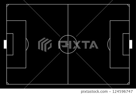 White-line soccer pitch with stadium pattern. Top-view court texture and playground design. Flat vector illustration isolated on white background. 124596747