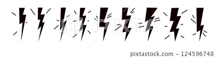 Thunder hand doodle. Lightning bolt energy flash drawn icon. Flat vector illustration isolated on white background. 124596748