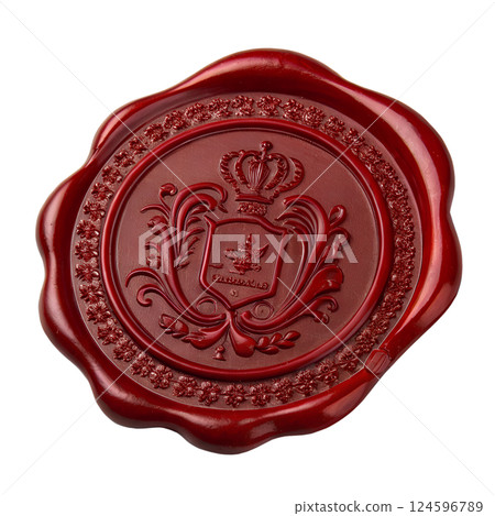Elegant vintage wax seal stamp with intricate design, isolated on transparent background for crafting, invitations, and branding 124596789