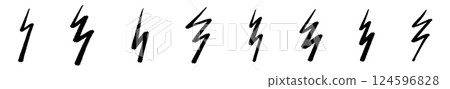 Bolt thunder doodle cartoon icon. Electric flash with arrow energy symbol. Flat vector illustration isolated on white background. Bolt thunder doodle cartoon icon. Electric flash with arrow energy symbol. Flat vector illustration isolated on white background. 124596828