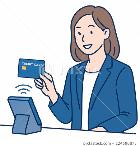 一位女士使用信用卡進行非接觸式付款的圖示 一位女士使用信用卡進行非接觸式付款的圖示 124596873