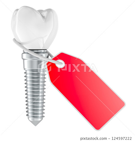 Dental Implant with Red Sale Tag, 3D rendering Dental Implant with Red Sale Tag, 3D rendering 124597222