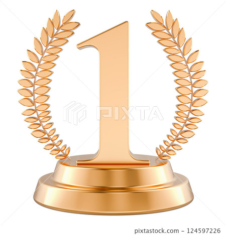 First place, golden trophy cup. 3D rendering 124597226