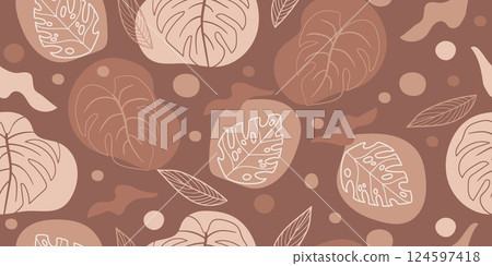 Seamless pattern with abstract exotic leaves vector illustration. 124597418