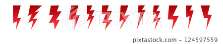 red Lightning thunder comic . Electric power cartoon line texture. Flat vector illustration isolated on white background. red Lightning thunder comic . Electric power cartoon line texture. Flat vector illustration isolated on white background. 124597559