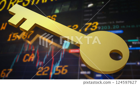 The Gold key on Business  chart Background 3d Rendering. 124597627