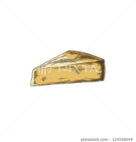 Vector watercolor illustration of a piece of gruyere cheese, hand drawn. 124598044