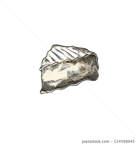 Cheese triangle part sketch, vector hand drawn Camembert piece of soft cheese, milk food production, healthy snack 124598045