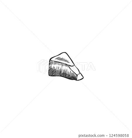 Parmesan cheese grated brick pieces parts vector sketch, milk food production, hand drawn engraved healthy snack 124598058