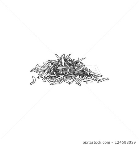Grated cheese vector sketch, reduced to small shreds by being rubbed on a grater, engraved hand drawn cooking ingredient 124598059