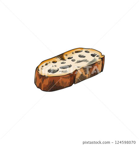 Bread pastry slice vector sketch, hand drawn wheat bread bakery piece, fresh ruddy toast, sandwich ingredient isolated Bread pastry slice vector sketch, hand drawn wheat bread bakery piece, fresh ruddy toast, sandwich ingredient isolated 124598070