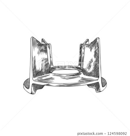 Fondue stand pencil sketch vector. Metal or cast iron device for caquelon. Fondue stand pencil sketch vector. Metal or cast iron device for caquelon. 124598092