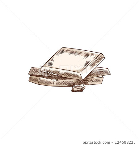 Bars of white chocolate pieces hand drawn vector illustration, sweet dessert sketch, ingredient for fondue, cacao candy Bars of white chocolate pieces hand drawn vector illustration, sweet dessert sketch, ingredient for fondue, cacao candy 124598223