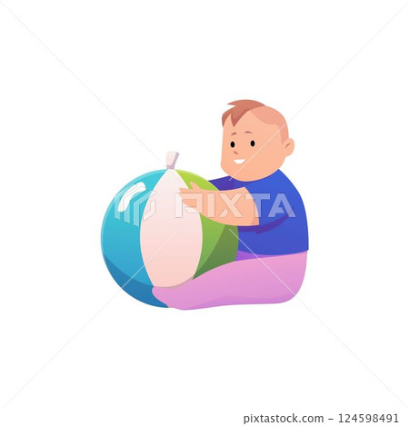 Little fair-skinned smiling boy with ball, vector flat illustration. 124598491