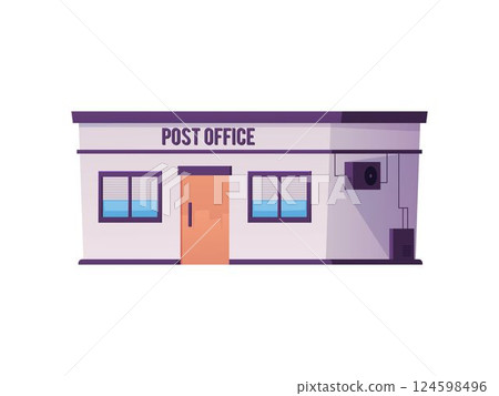 Post office building facade, front of the post office exterior, delivery and logistics services vector flat illustration 124598496