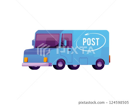 Vector illustration of blue mail delivery van. Isolated background. Vector illustration of blue mail delivery van. Isolated background. 124598505