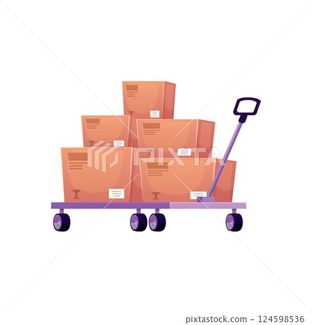 Vector illustration of hand truck on wheels with cardboard boxes. Vector illustration of hand truck on wheels with cardboard boxes. 124598536