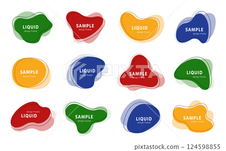 液體形狀鬆散框架設置抽象柔軟波浪向量插圖線框 124598855