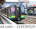 A train stopped at Higashimuroran Station 124599320