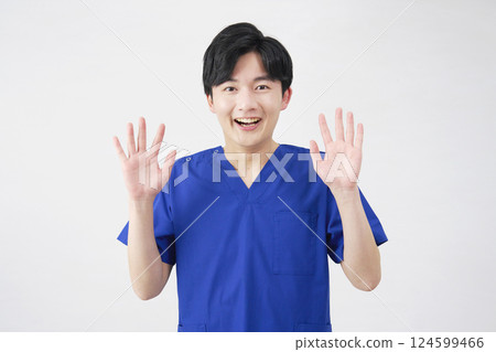 Doctor, nurse, dentist, caregiver, male, surprised, white background 124599466