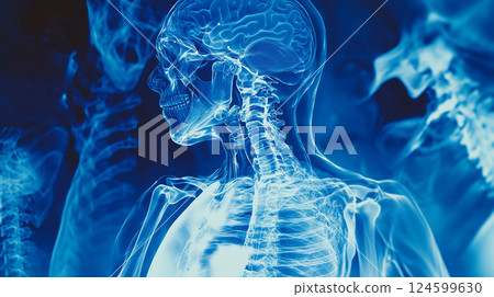 Human spinal cord, nerve connections - futuristic medical technology concept 124599630