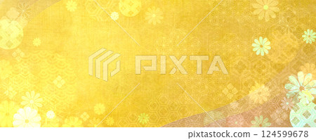 帶有日本花卉圖案的美麗金色日本紙背景 124599678
