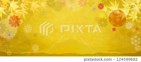 A beautiful gold washi paper background with Japanese floral patterns and silhouettes of fresh green leaves A beautiful gold washi paper background with Japanese floral patterns and silhouettes of fresh green leaves 124599682