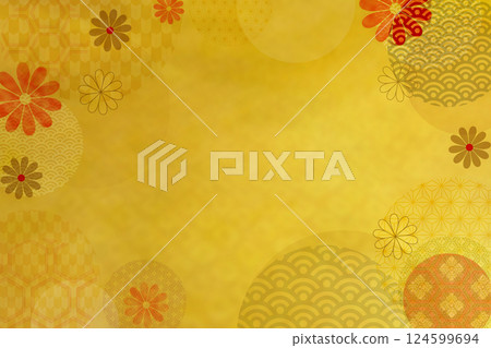 Beautiful gold Japanese paper background with Japanese floral patterns 124599694