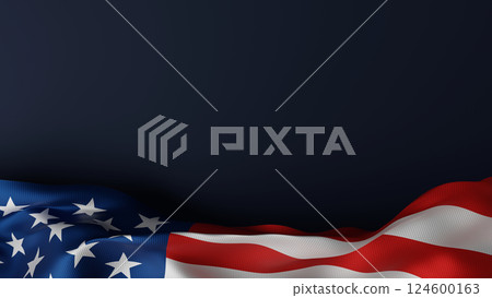 USA or American flag on blue background Independence day banner 3D render 124600163