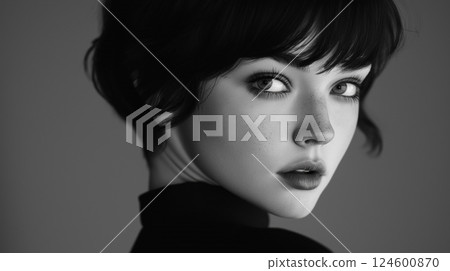 現代藝術般的黑白短髮美人肖像 124600870
