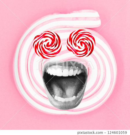 Woman mouth and eyes made of lollipop Woman mouth and eyes made of lollipop 124601059