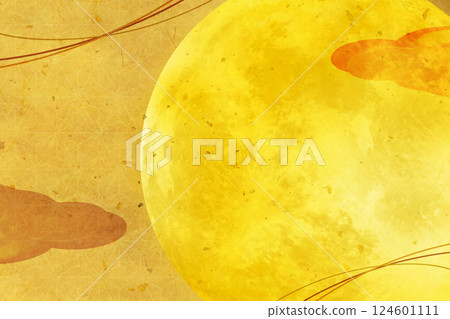Clouds and full moon on a beautiful gold Japanese paper background 124601111