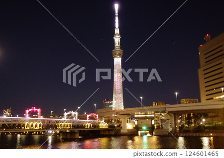 Asakusa, Skytree night view from Sumida River 124601465