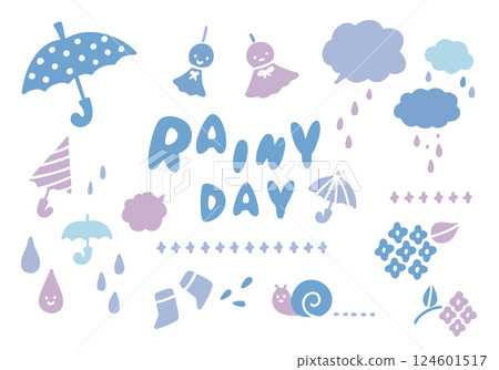 可愛的雨季插圖材料集 124601517
