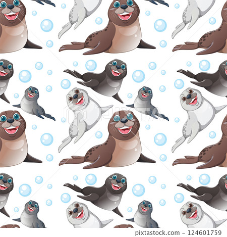 Playful Seals and Bubbles Pattern 124601759