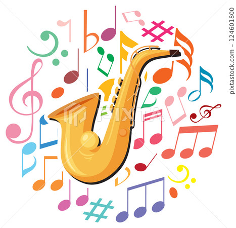 Colorful Musical Notes and Saxophone 124601800