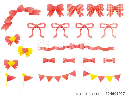 Ribbon and flag set_red 124601917