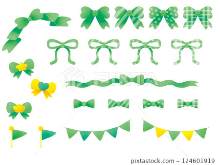 絲帶和旗幟套裝_綠色 124601919