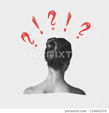 Woman in Contemplation With Question Marks 124602078