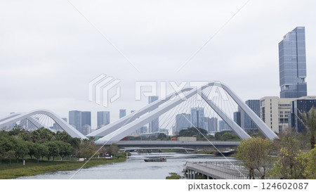 bridge built in Qianhai. Qianhai Shenzhen-Hong Kong Modern Service Industry Cooperation Zone is a commercial development that is known as Qianhai New District. 124602087