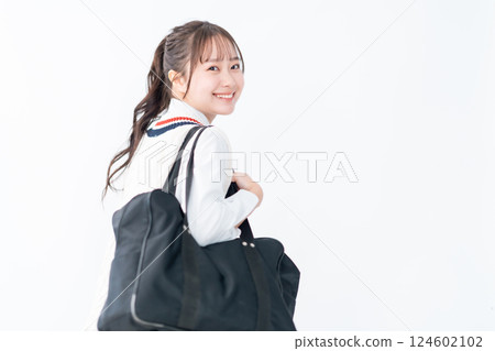 白色背景下一位充滿希望的高中女生的畫像 白色背景下一位充滿希望的高中女生的畫像 124602102