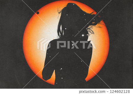 Woman Silhouette Against Cosmic Backdrop 124602128