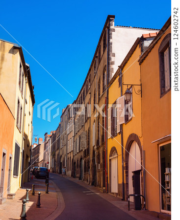 Streets with old houses of Riom, France 124602742