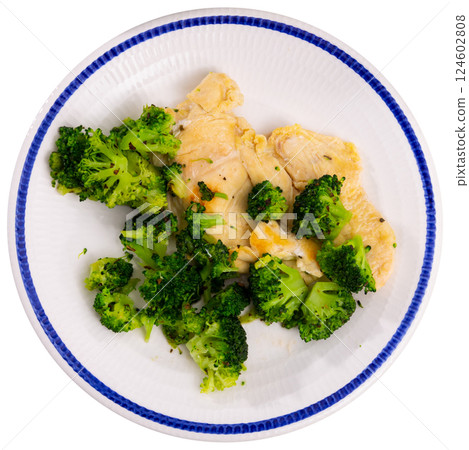 Cooked chicken fillet with broccoli 124602808