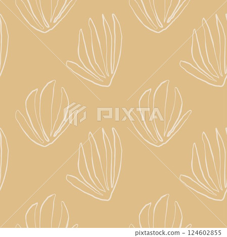 Seaweed silhouette seamless pattern. Hand drawn doodle illustration. Underwater sea life summer holiday. Beige sandy seaweed, algae design element set 124602855