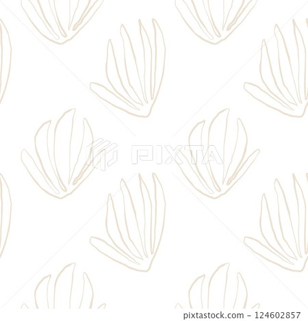 Seaweed silhouette seamless pattern. Hand drawn doodle illustration. Underwater sea life summer holiday. Beige sandy seaweed, algae design element set 124602857