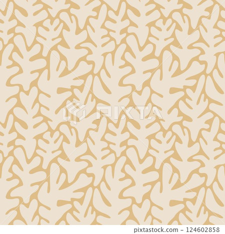 Seaweed silhouette seamless pattern. Hand drawn doodle illustration. Underwater sea life summer holiday. Beige sandy seaweed, algae design element set 124602858