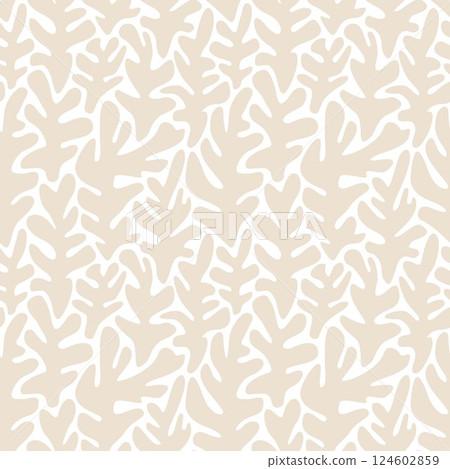 Seaweed silhouette seamless pattern. Hand drawn doodle illustration. Underwater sea life summer holiday. Beige sandy seaweed, algae design element set 124602859