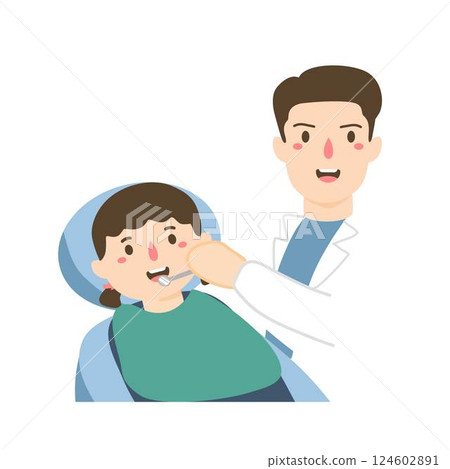 Male dentist examines kids teeth Male dentist examines kids teeth 124602891